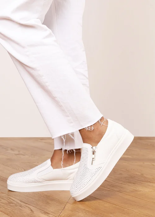 Where's That From Florina White Zip Trainer With Diamante Toe - 3 Image 6