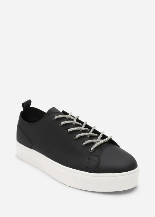 Where's That From Eliane Black Lace-up Low Wedge Trainer - 7 Image 1