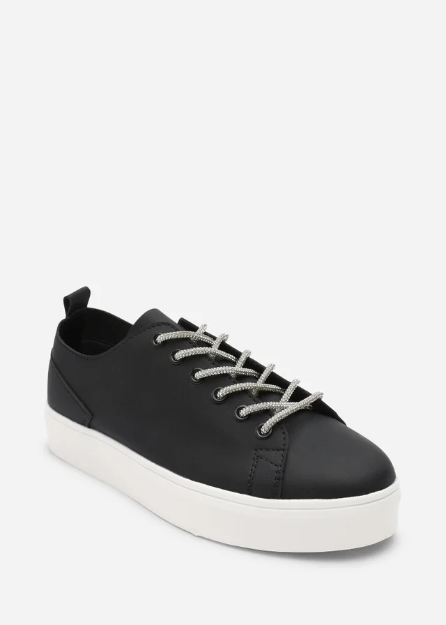 Where's That From Eliane Black Lace-up Low Wedge Trainer