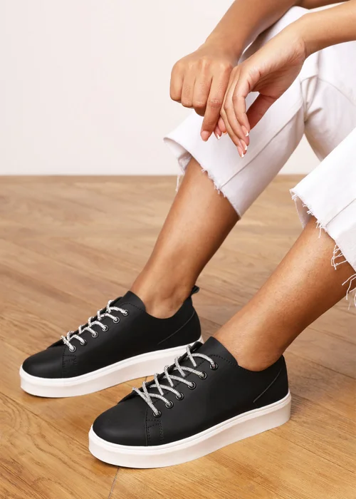 Where's That From Eliane Black Lace-up Low Wedge Trainer - 7 Image 6