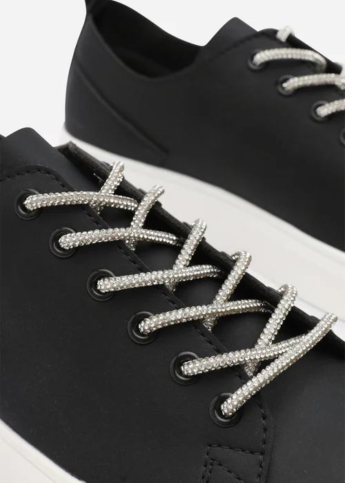 Where's That From Eliane Black Lace-up Low Wedge Trainer - 7 Image 5
