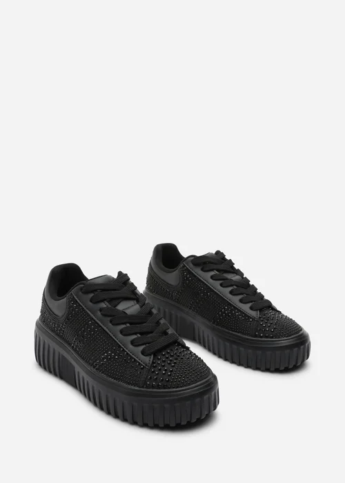 Where's That From Darcia Black Chunky Sole Trainer With Diamante Pattern - 7 Image 3