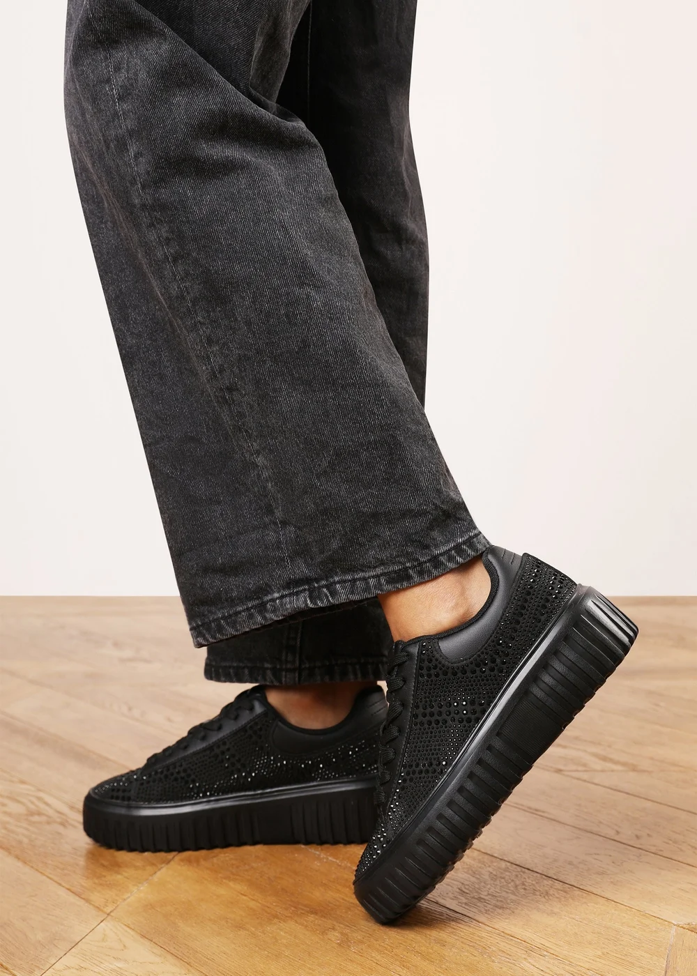 Where's That From Darcia Black Chunky Sole Trainer With Diamante Pattern - 7 Image 1