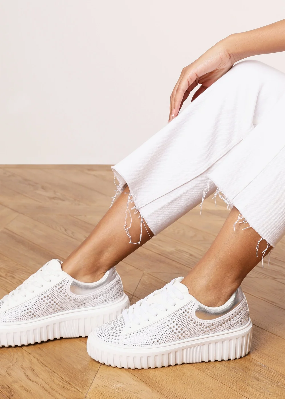 Where's That From Darcia White Chunky Sole Trainer With Diamante Pattern - 5 Image 6