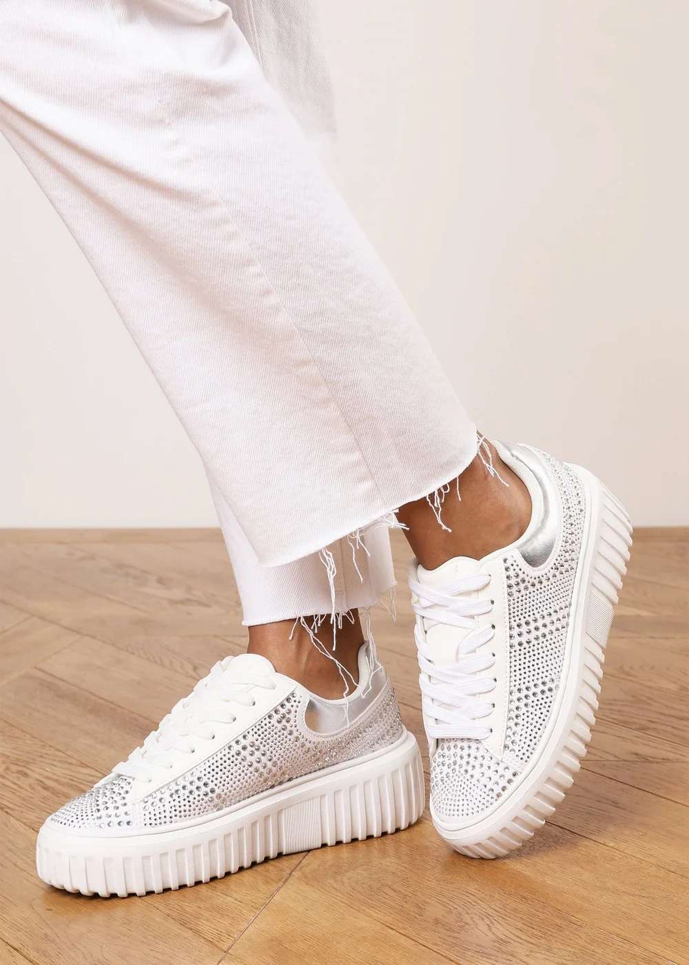 Where's That From Darcia White Chunky Sole Trainer With Diamante Pattern - 5 Image 1