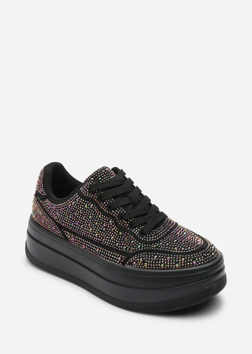 Where's That From Caia Black Lace-Up Trainer With Diamante Detail - 5 Image 3