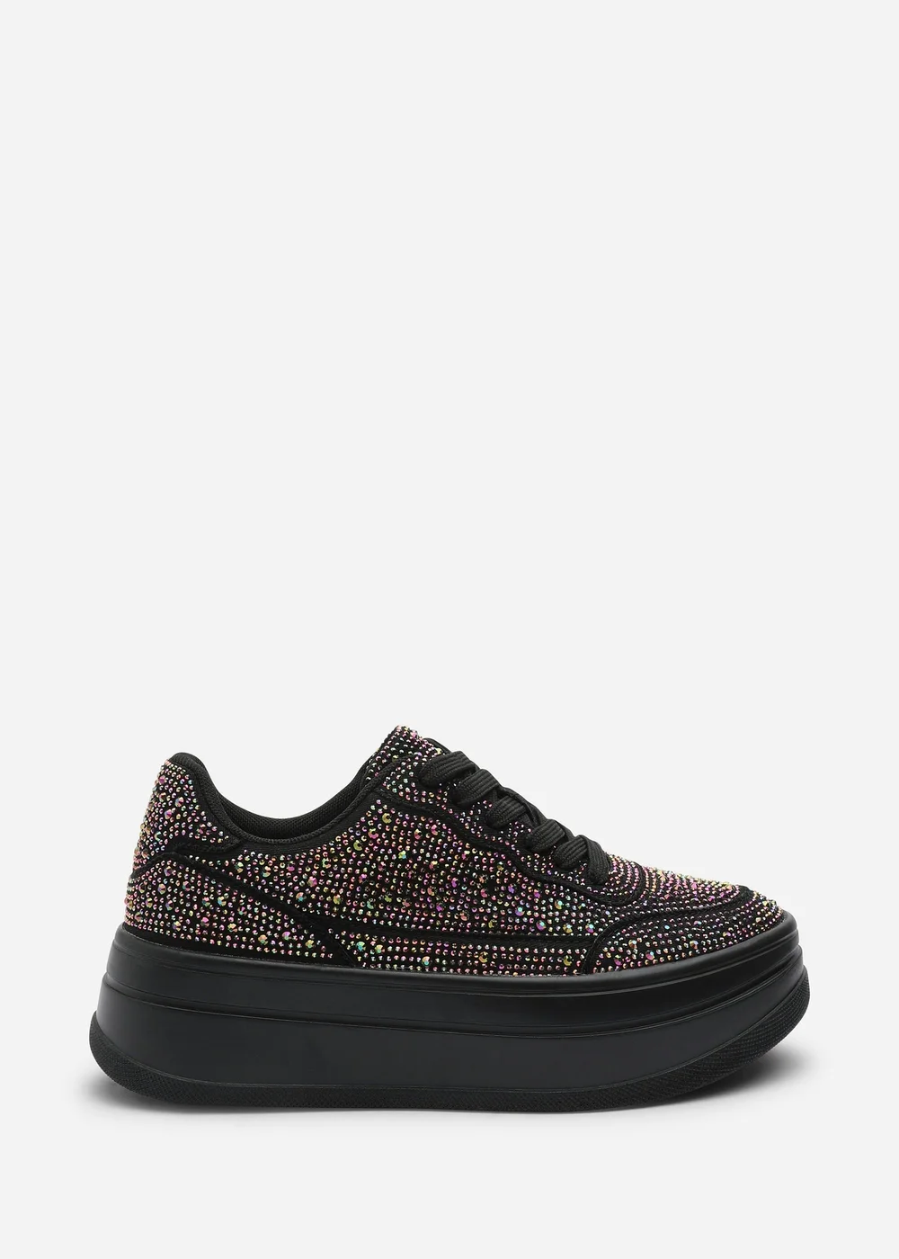 Where's That From Caia Black Lace-Up Trainer With Diamante Detail - 5 Image 2
