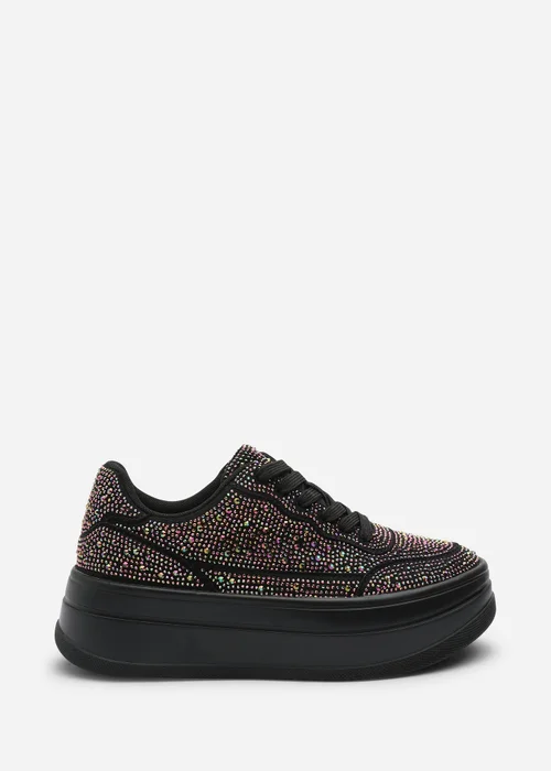 Where's That From Caia Black Lace-Up Trainer With Diamante Detail - 5 Image 2