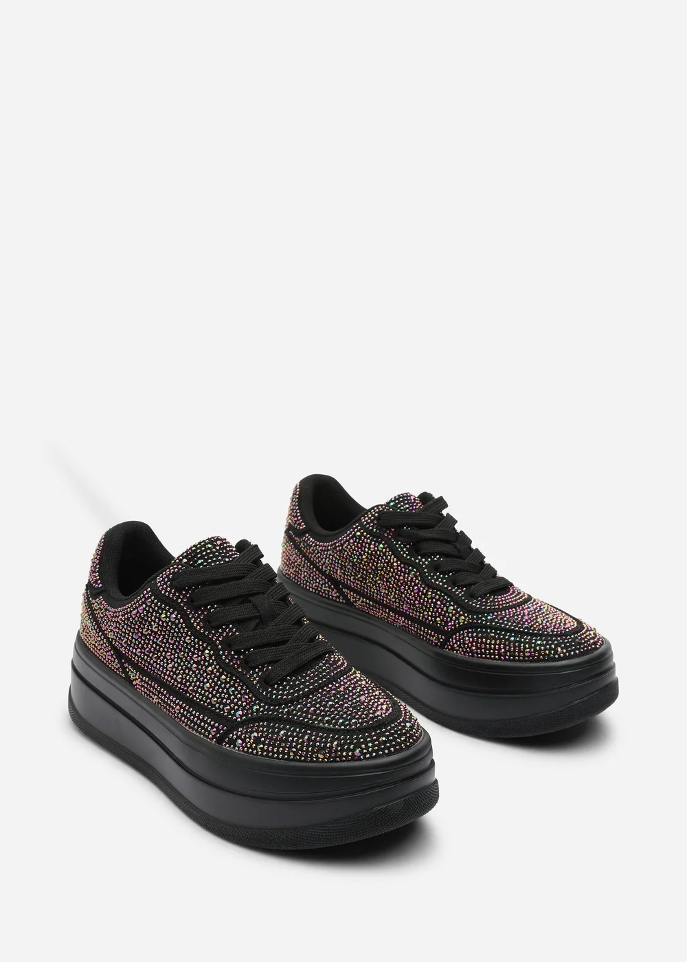Where's That From Caia Black Lace-Up Trainer With Diamante Detail - 5 Image 4