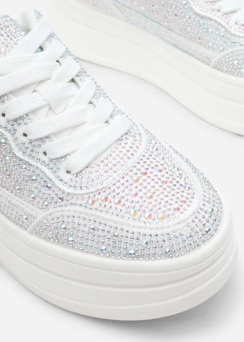 Where's That From Caia White Lace-Up Trainer With Diamante Detail - 8 Image 5