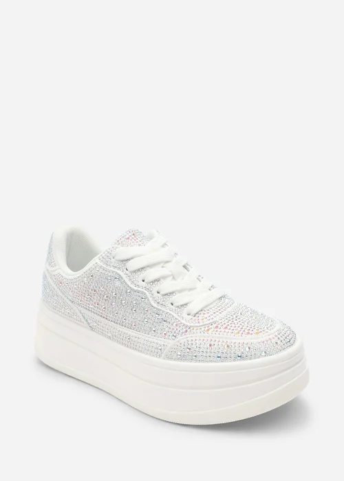 Where's That From Caia White Lace-Up Trainer With Diamante Detail - 8 Image 3