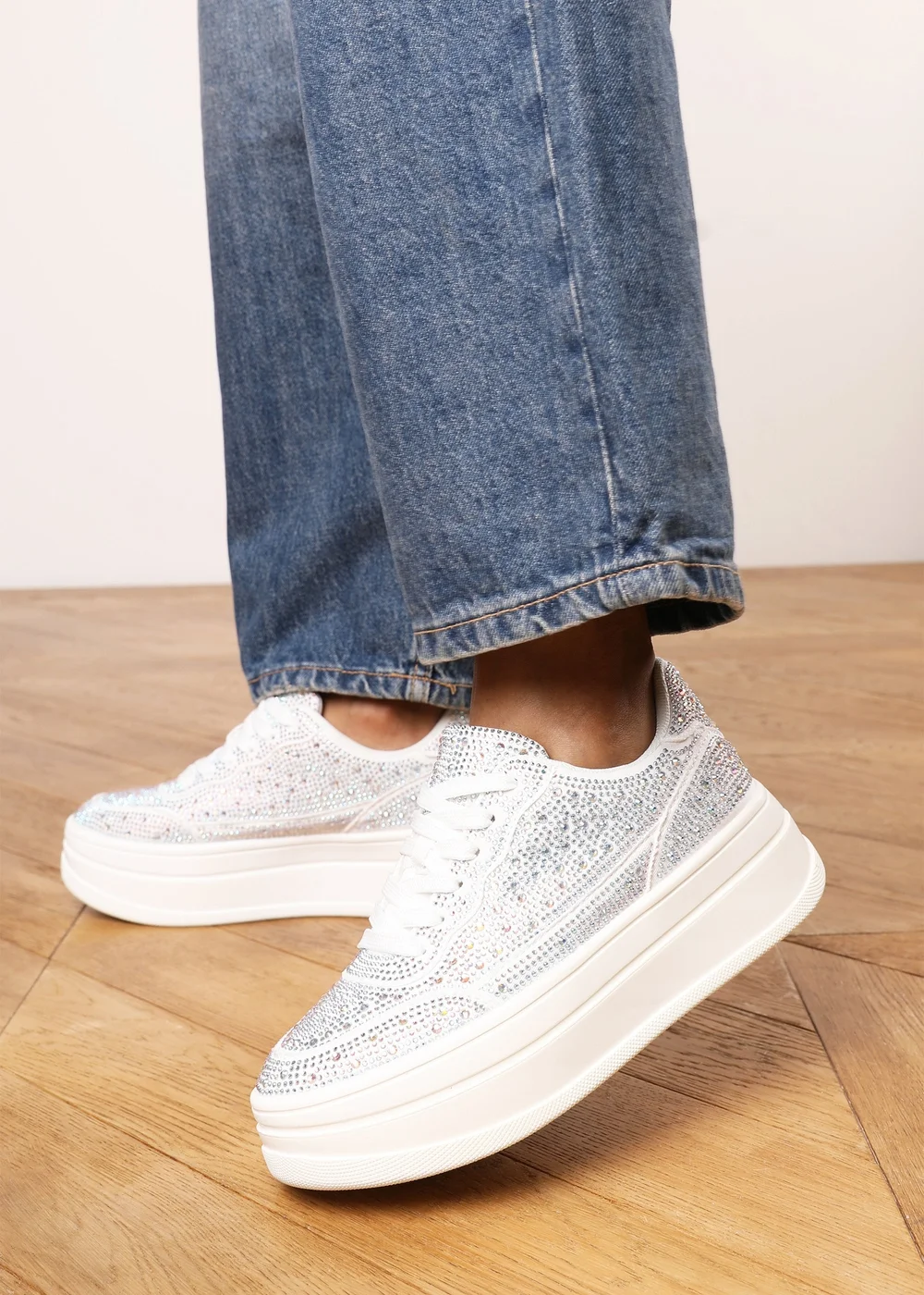 Where's That From Caia White Lace-Up Trainer With Diamante Detail - 8 Image 2