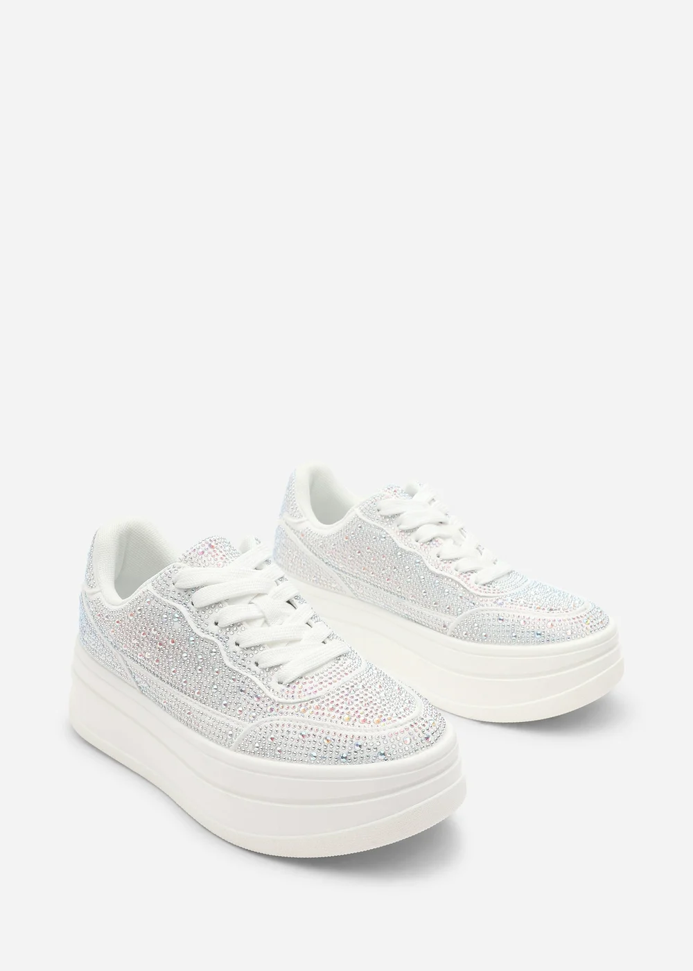 Where's That From Caia White Lace-Up Trainer With Diamante Detail - 8 Image 4
