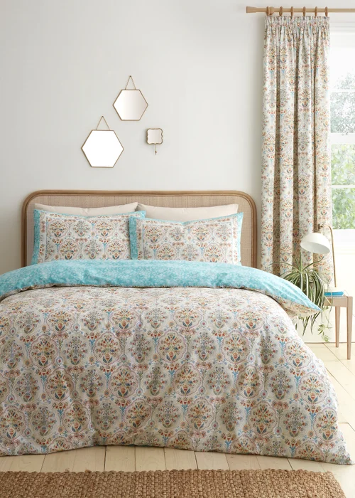 Dreams & Drapes Edena Decorative Floral Reversible Natural Duvet Cover Set - Single Image 1
