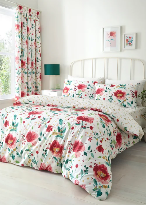 Dreams & Drapes Abstract Poppy Reversible Red Duvet Cover Set - Single Image 1