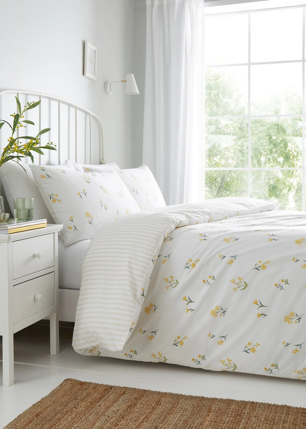Dreams & Drapes Ditsy Floral Seersucker Reversible Yellow Duvet Cover Set - Single Image 1