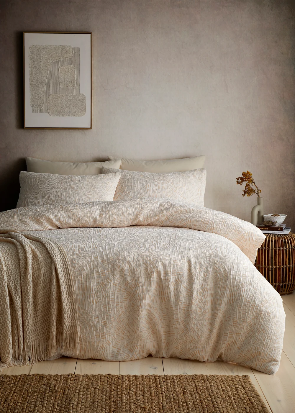 Appletree Fossil Jacquard Reversible Natural Duvet Cover Set - Single Image 4
