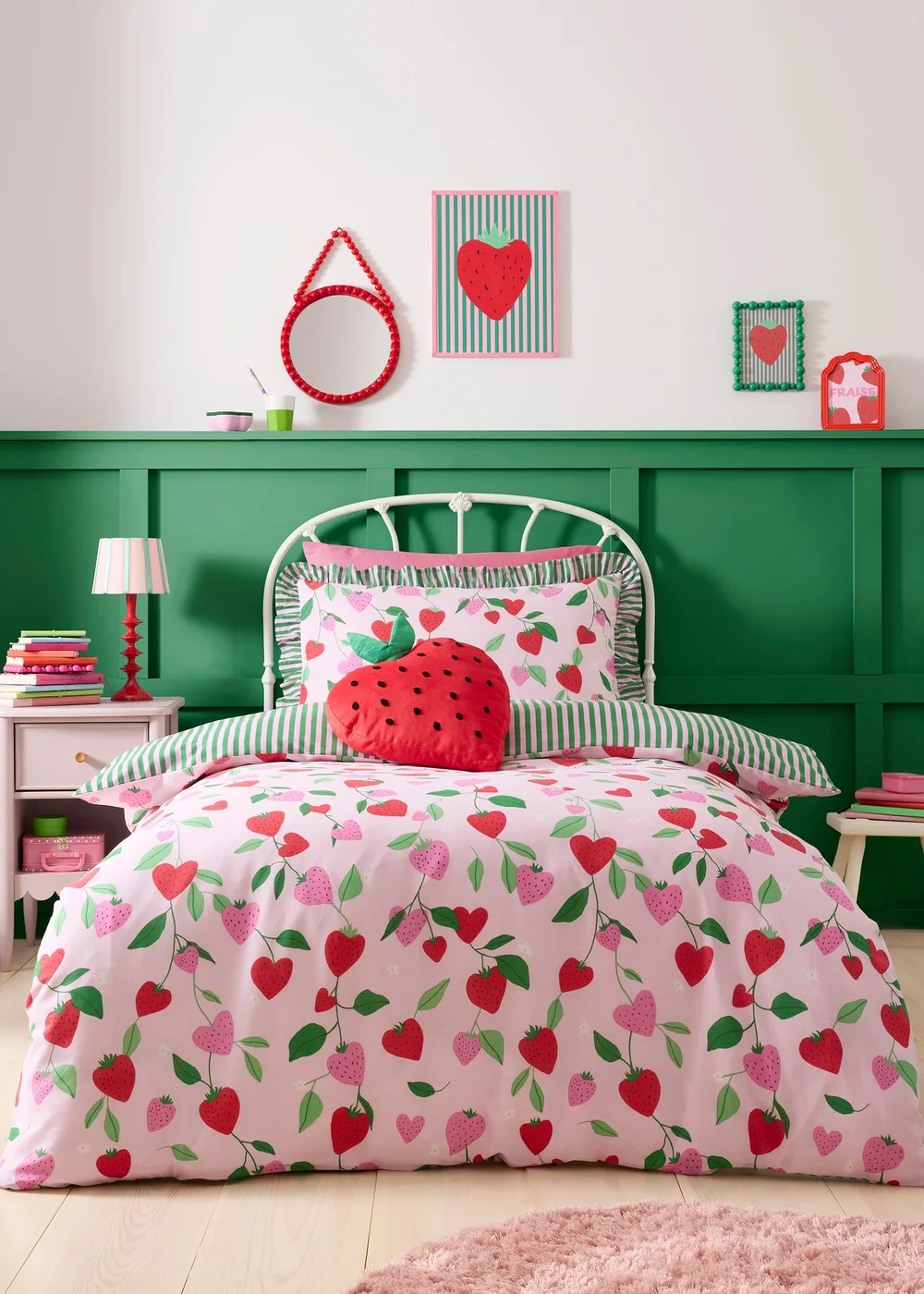 Bedlam Fun Strawberries Digitally Printed Pink Duvet Cover Set - Single Image 1