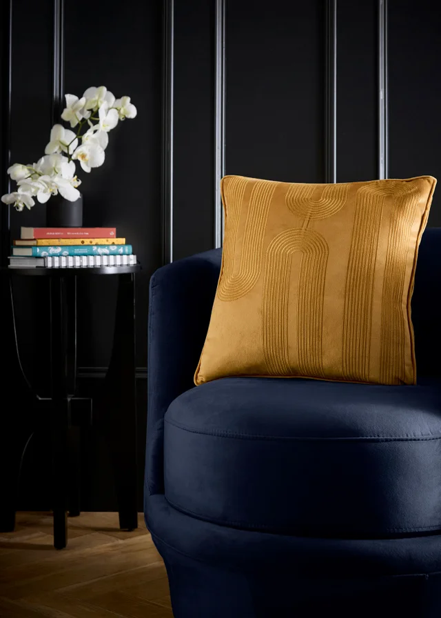 Laurence Llewelyn-Bowen Diva Embroidery Velvet Ochre Filled Cushion