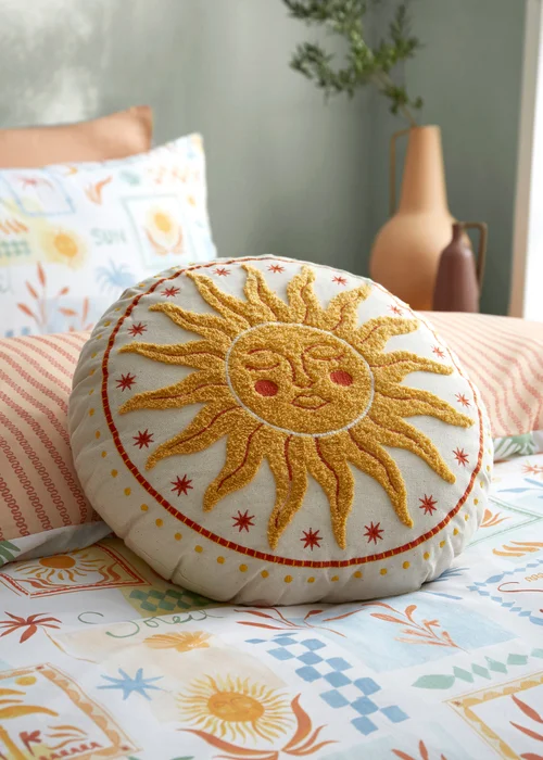 Fusion Soleil EmroideredYellow Round Cushion - 40cm Image 1