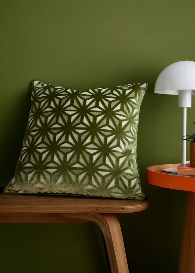 Appletree Star Geo Velvet Green Filled Cushion