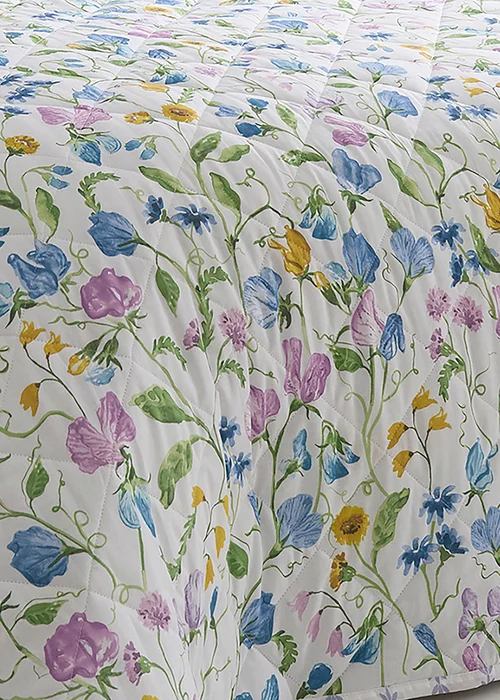 Dreams & Drapes Sweetpea Floral Quilted Lilac Bedspread - 200 x 200cm Image 2