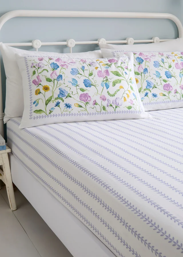 Dreams & Drapes Sweetpea Floral Breathable Lilac Fitted Bed Sheet