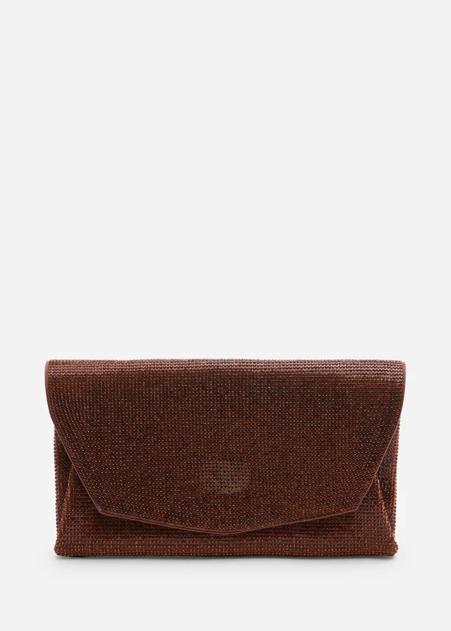 Where's That From Womens Latte Dark Brown Shimmering Textured Envelope Crossbody Bag with Chain