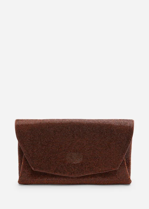 Where's That From Womens Latte Dark Brown Shimmering Textured Envelope Crossbody Bag with Chain - One Size Image 1