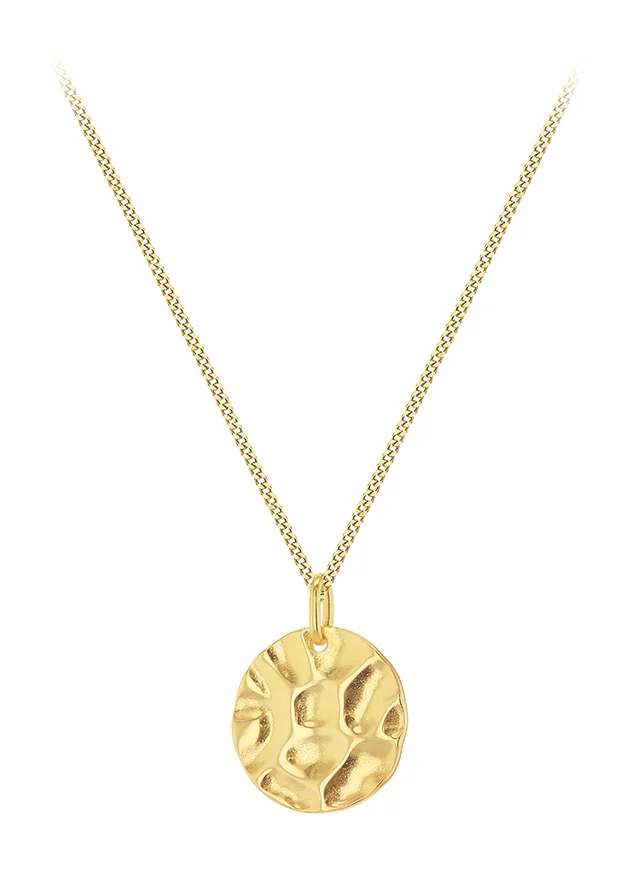 Golden Moments Sterling Silver Yellow Gold Plated Hammered Disc Pendant On Curb Chain