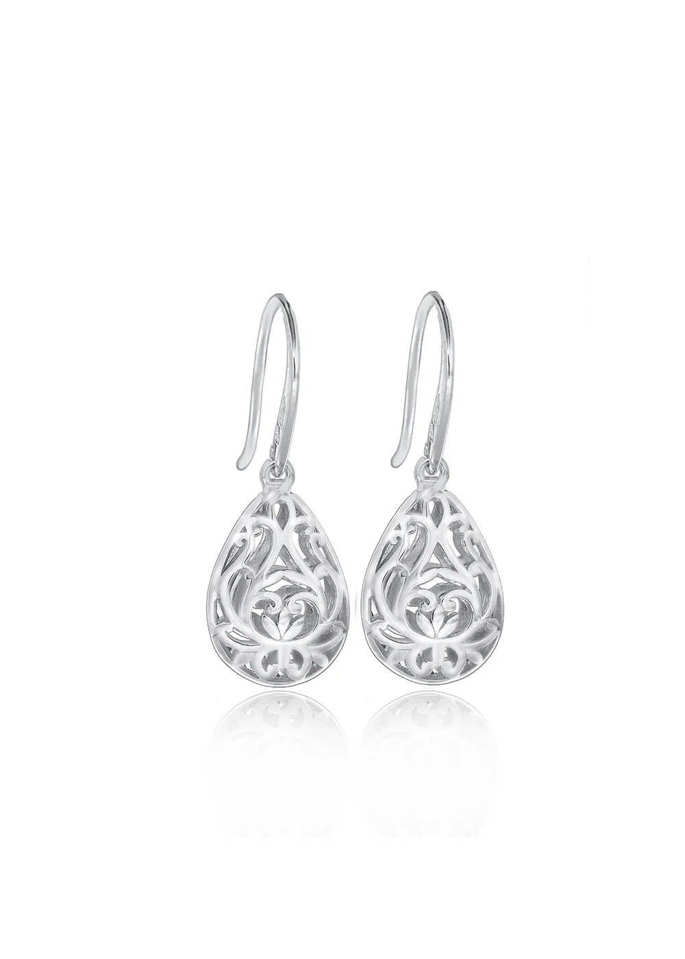 Golden Moments Sterling Silver Rhodium Plated Filigree Teardrop Earrings - One Size Image 1