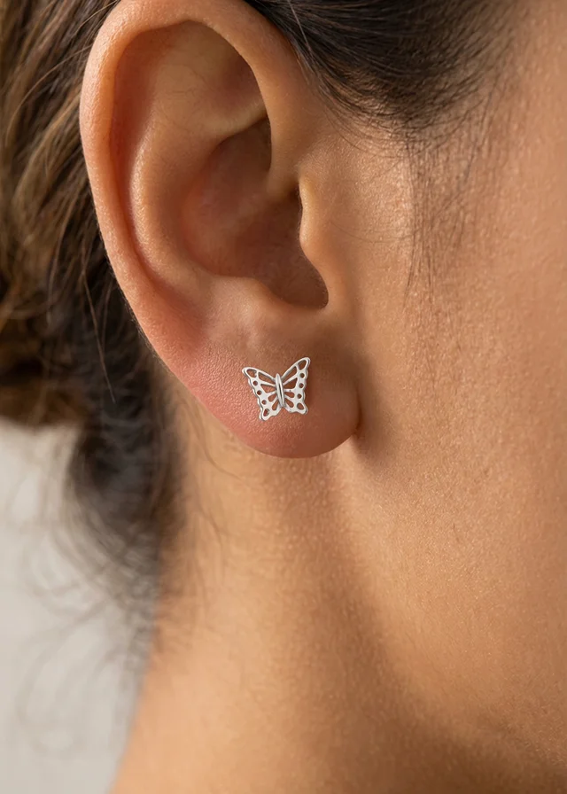 Golden Moments Sterling Silver Rhodium Plated Butterfly Stud Earrings