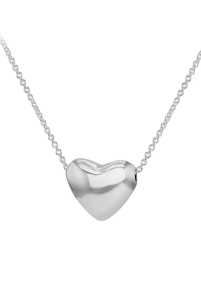 Golden Moments Sterling Silver Puff Heart Necklace