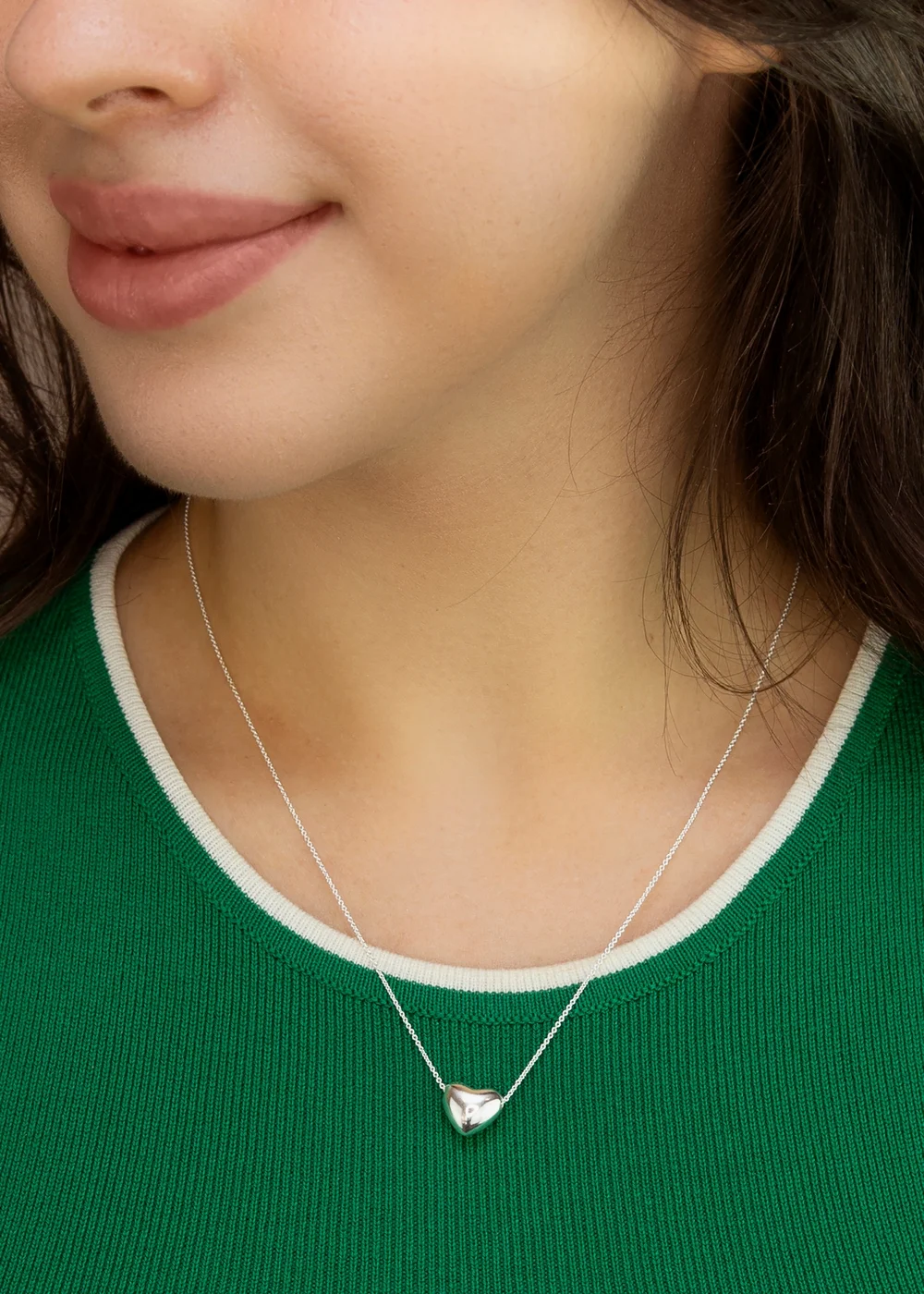 Golden Moments Sterling Silver Puff Heart Necklace - One Size Image 3