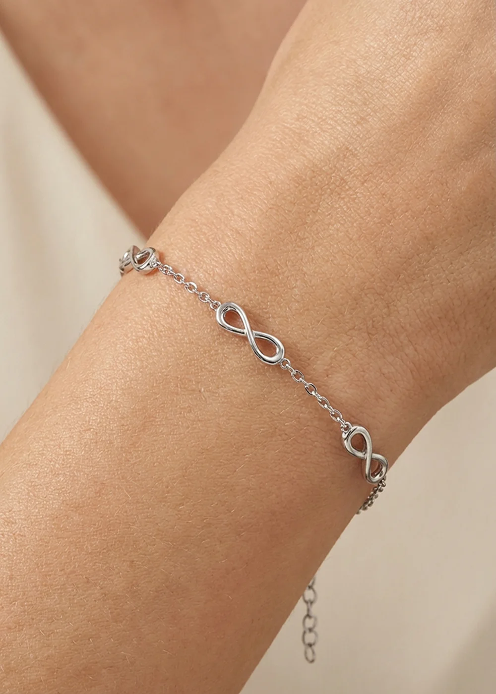 Golden Moments Sterling Silver Rhodium Plated Three Infinity Adjustable Bracelet - One Size Image 3