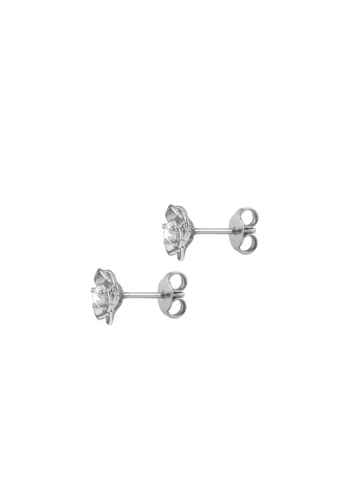 Golden Moments Sterling Silver Rhodium Plated White CZ Rose Stud Earrings - One Size Image 3