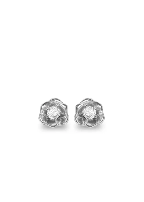 Golden Moments Sterling Silver Rhodium Plated White CZ Rose Stud Earrings - One Size Image 1