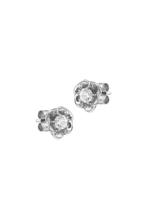 Golden Moments Sterling Silver Rhodium Plated White CZ Rose Stud Earrings - One Size Image 2