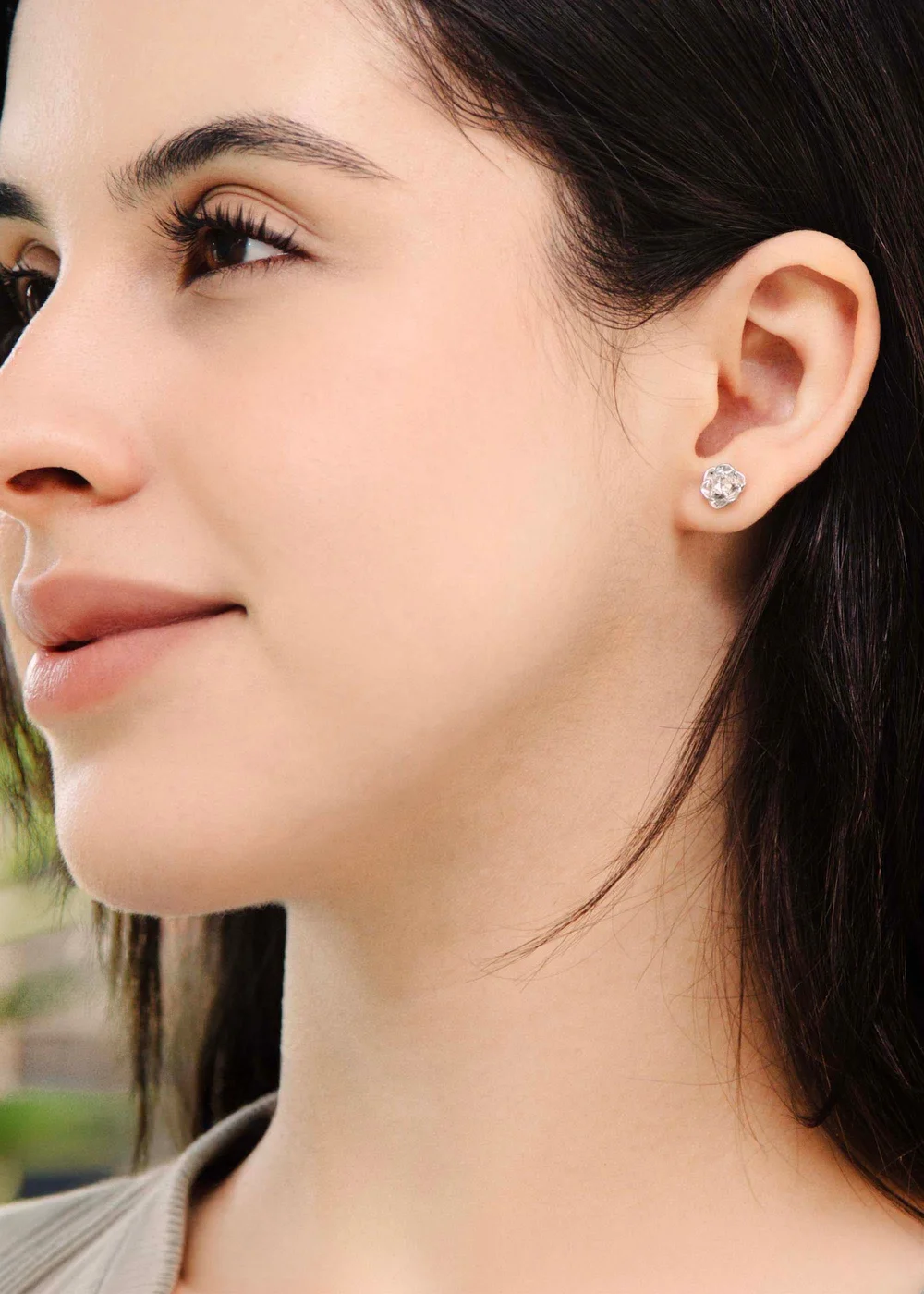 Golden Moments Sterling Silver Rhodium Plated White CZ Rose Stud Earrings - One Size Image 4