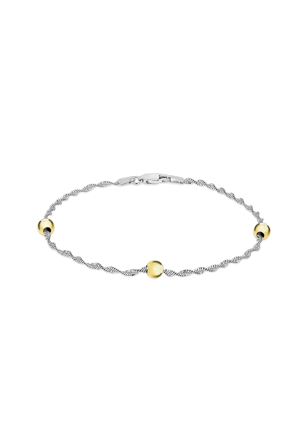 Golden Moments Sterling Silver Gold Plated Ball & Twist Curb Chain Bracelet - One Size Image 1