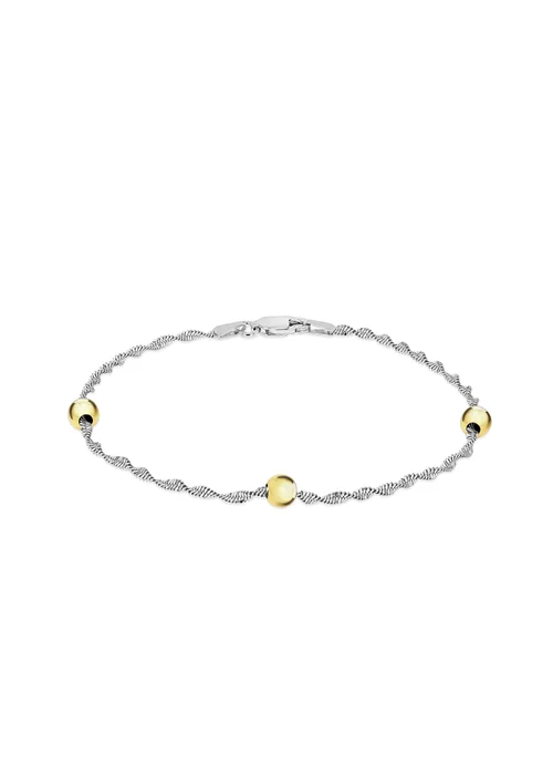 Golden Moments Sterling Silver Gold Plated Ball & Twist Curb Chain Bracelet - One Size Image 1