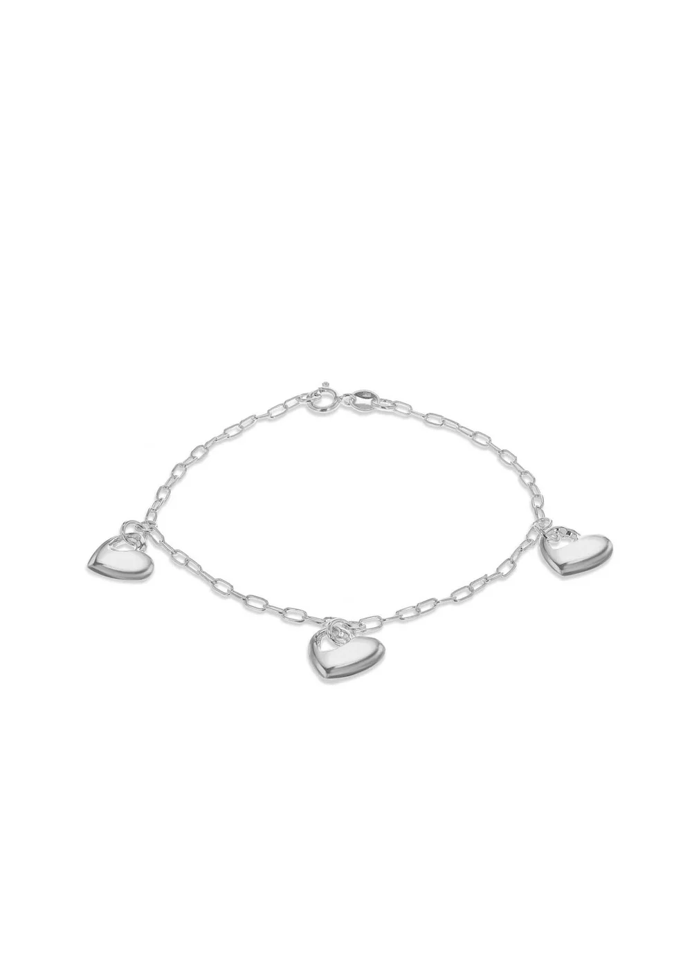 Golden Moments Sterling Silver Rhodium Plated Triple Puffed Heart Charm Bracelet - One Size Image 1