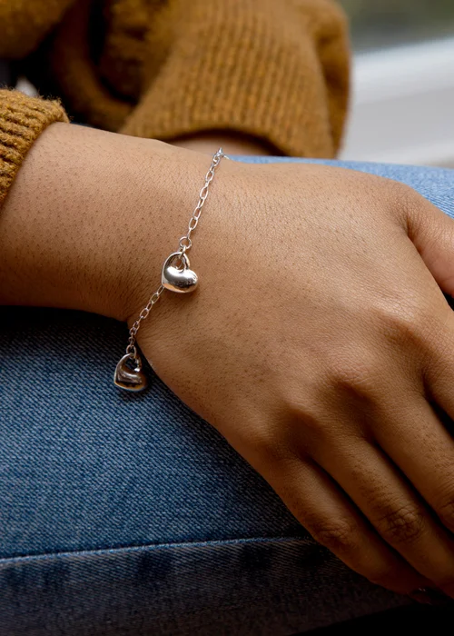 Golden Moments Sterling Silver Rhodium Plated Triple Puffed Heart Charm Bracelet - One Size Image 2