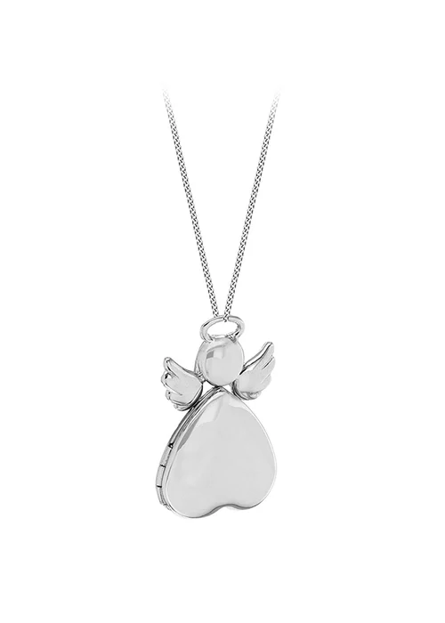 Golden Moments Sterling Silver Polished Heart Angel Locket On Curb Chain - One Size Image 1