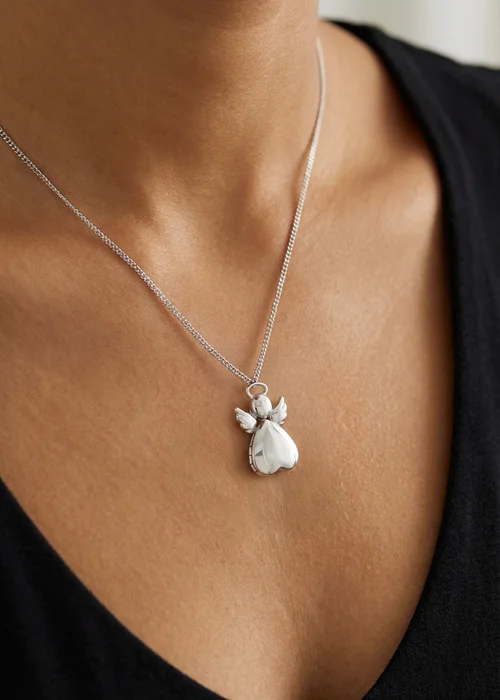 Golden Moments Sterling Silver Polished Heart Angel Locket On Curb Chain - One Size Image 2