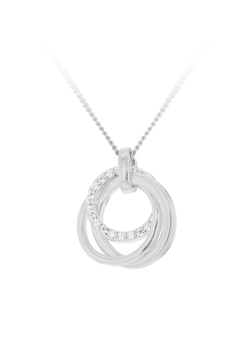 Golden Moments Sterling Silver Rhodium Plated CZ Linked Rings Adjustable Necklace - One Size Image 1