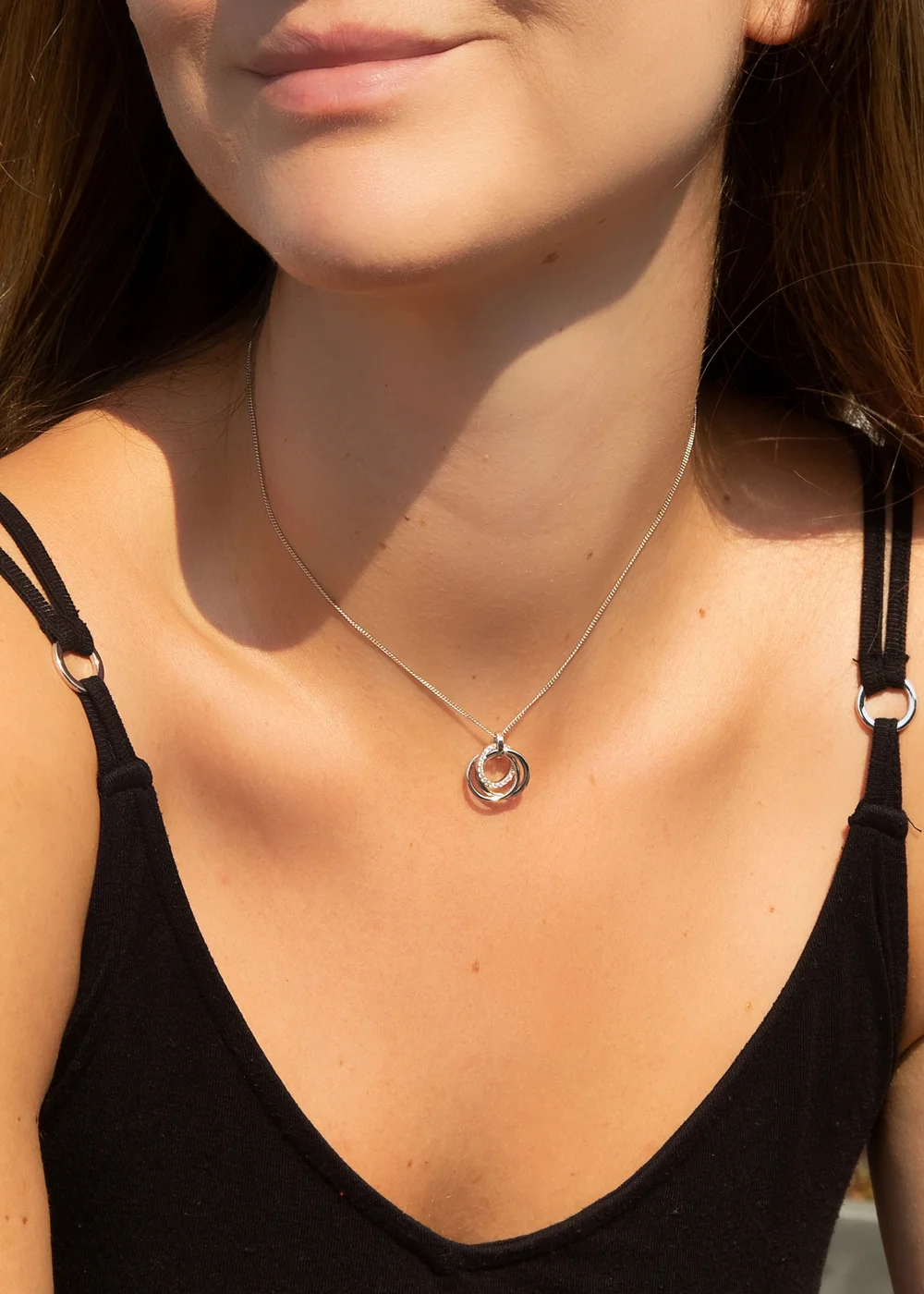Golden Moments Sterling Silver Rhodium Plated CZ Linked Rings Adjustable Necklace - One Size Image 3