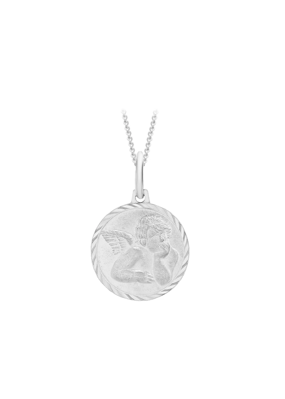 Golden Moments Sterling Silver Angel Round Medal Pendant On Chain - One Size Image 1