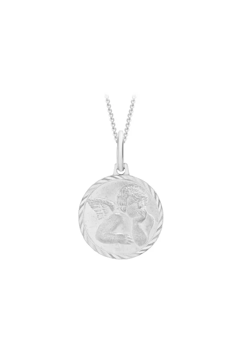 Golden Moments Sterling Silver Angel Round Medal Pendant On Chain - One Size Image 1