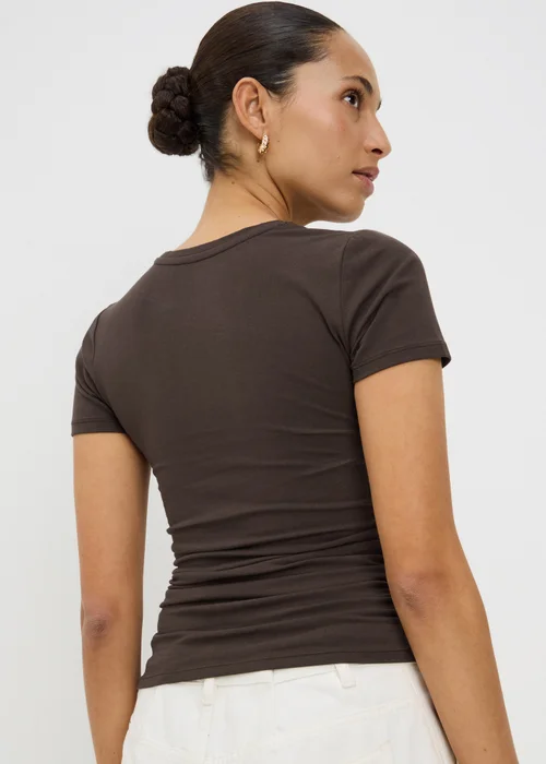 Chocolate Brown Ruched Side T-Shirt - 8 Image 1